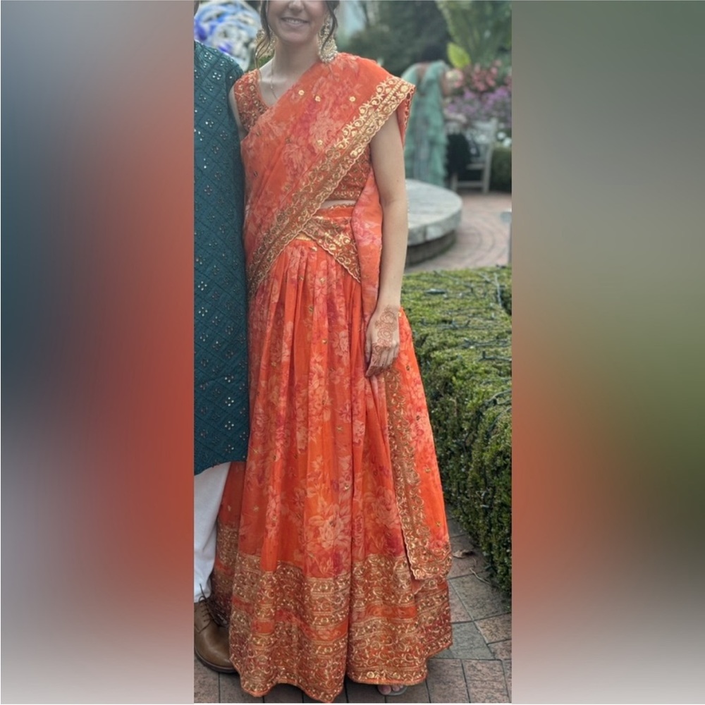 Orange floral lehenga